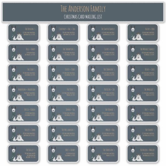 Christmas Card Mailing List Label Set Llama Sheep  (Voorkant)