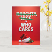 Christmas Card Naughty Nice Or Who Cares Joke Kaart (Gele Bloem)