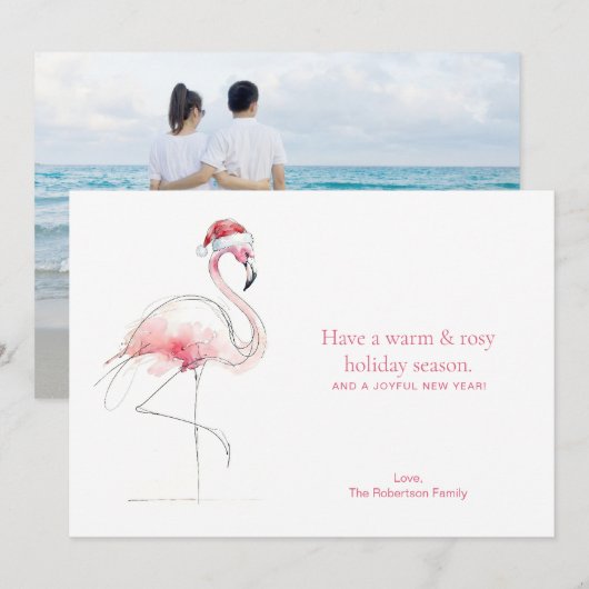 CHRISTMAS CARD Pink Flamingo Florida Holiday Card Feestdagenkaart (Voorkant / Achterkant)