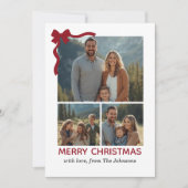 Christmas Card – Red Bow, 4 Photo, Personalized Bedankkaart (Voorkant)
