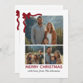 Christmas Card – Red Bow, 4 Photo, Personalized Bedankkaart (Voorkant / Achterkant)