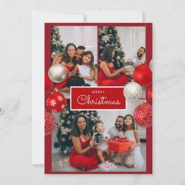 Christmas Card – Red Bow, 4 Photo, Personalized Bedankkaart
