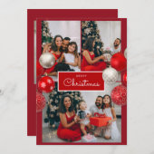 Christmas Card – Red Bow, 4 Photo, Personalized Bedankkaart (Voorkant / Achterkant)