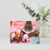 Christmas card：Santa's stuffed & bear stuffed Feestdagenkaart (Staand voorkant)