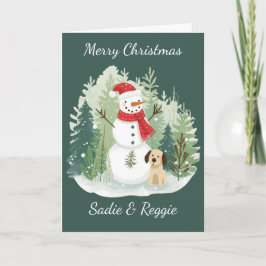 Christmas Card watercolor - Snowman and Dog Kaart