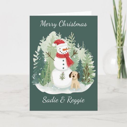 Christmas Card watercolor - Snowman and Dog Kaart (Voorkant)