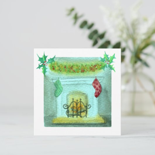 Christmas Card With A Fireplace Kaart (Staand voorkant)