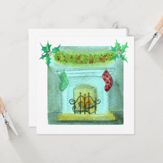Christmas Card With A Fireplace Kaart (Voorkant / Achterkant in situ)