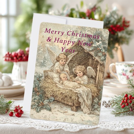 Christmas card with baby Jesus in a manger Kaart
