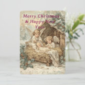 Christmas card with baby Jesus in a manger Kaart (Staand voorkant)