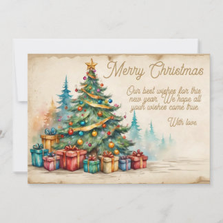 Christmas Card With Decorated Tree and Gifts Feestdagenkaart