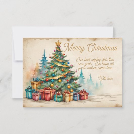 Christmas Card With Decorated Tree and Gifts Kaart (Voorkant)