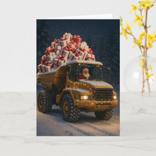 Christmas card with Santa and dumper full of gifts Kaart (Gele Bloem)