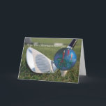 Christmas card with special verse feestdagen kaart<br><div class="desc">Instead of a Golf on a tee with a club ready to hit it it.. the ball is replaced with a round Christmas decoration ball. There's also a special verse for golers inside</div>