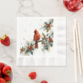 Christmas Cardinal and Holly Leaves Servet (Insitu)
