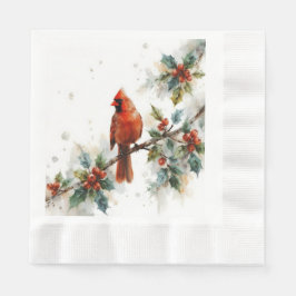 Christmas Cardinal and Holly Leaves Servet
