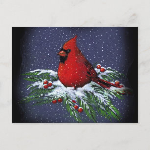 CHRISTMAS CARDINAL: BIRD: ART: SNOW FEESTDAGENKAART