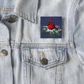 CHRISTMAS CARDINAL: BIRD: KUNST: SNEE VIERKANTE BUTTON 5,1 CM (In situ)