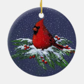 CHRISTMAS CARDINAL: BIRD: SNEEUW: KUNST KERAMISCH ORNAMENT (Achterkant)