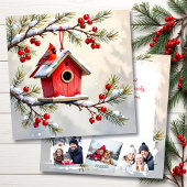 Christmas Cardinal & Birdhouse Personalized Photo Feestdagenkaart