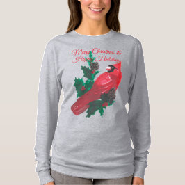 Christmas Cardinal Holly & Berries Long Sleeve Tee T-shirt
