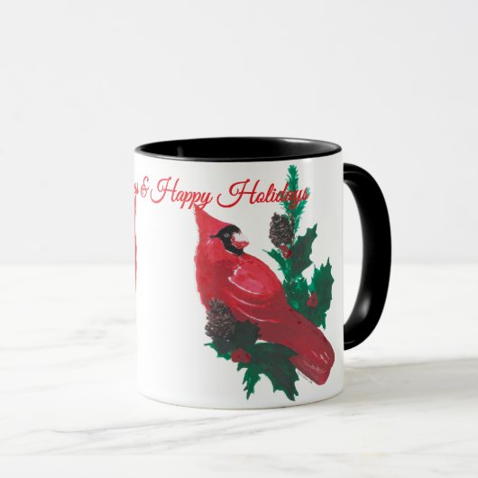 Christmas Cardinal & Holly Mug Cup Mok (Voorkant rechts)