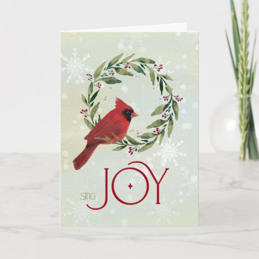 Christmas Cardinal in Festive Wreath with Sing Joy Kaart (Voorkant)