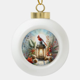 Christmas Cardinal Lantern Keramische Bal Ornament