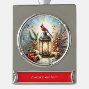 Christmas Cardinal Lantern Verzilverd Banner Ornament