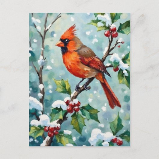 Christmas Cardinal on a Holly Branch Briefkaart (Voorkant)
