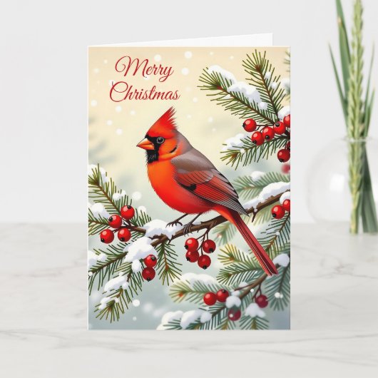 Christmas Cardinal on a Snowy Branch Kaart (Voorkant)