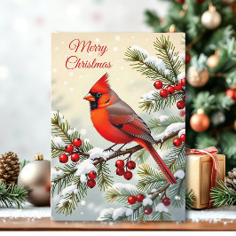 Christmas Cardinal on a Snowy Branch Kaart