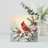 Christmas Cardinal on Pine Personalized  Photo Feestdagenkaart (Staand voorkant)