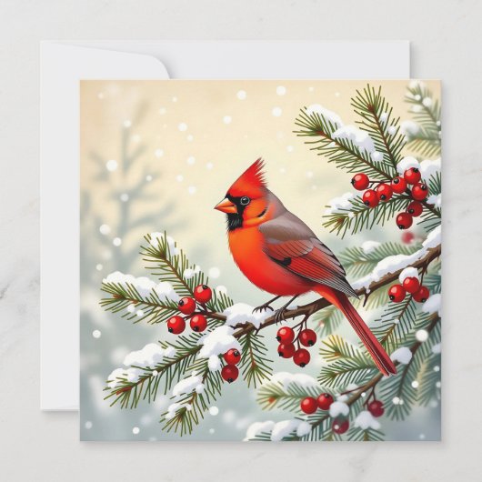 Christmas Cardinal on Pine Personalized Photo Feestdagenkaart (Voorkant)