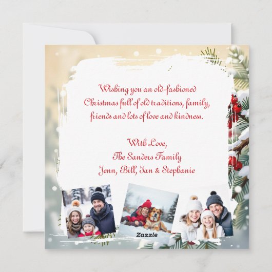 Christmas Cardinal on Pine Personalized Photo Feestdagenkaart (Achterkant)