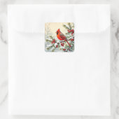Christmas Cardinal on snowy pine branch Vierkante Sticker (Tas)