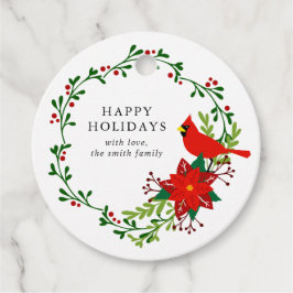 Christmas Cardinal, Poinsettia Wreath Holiday Bedankjes Labels