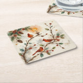 Christmas Cardinals Kartonnen Onderzetters (Schuin)