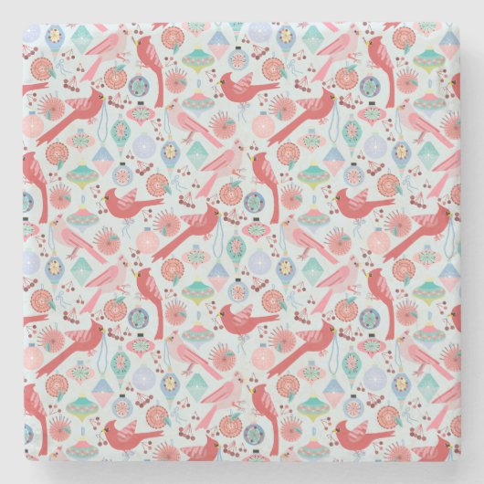 Christmas Cardinals Midcentury Modern Stenen Onderzetter (Voorkant)