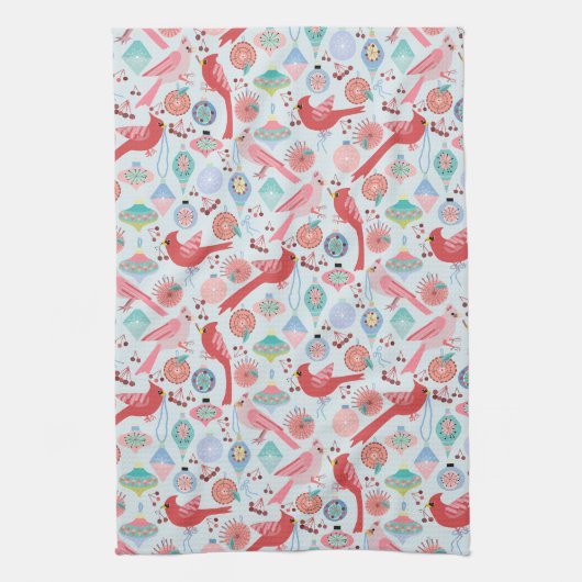 Christmas Cardinals Midcentury Modern Theedoek (Verticaal)