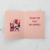 Christmas Caribou Pink KItsch MId-Century Retro Kaart (Binnen)