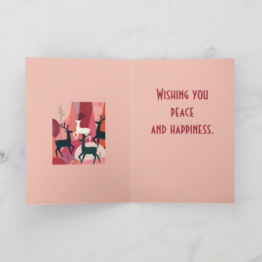 Christmas Caribou Pink KItsch MId-Century Retro Kaart (Binnen)