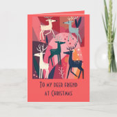 Christmas Caribou Pink Kitsch Retro Modern Design Kaart (Voorkant)