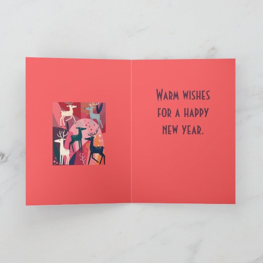 Christmas Caribou Pink Kitsch Retro Modern Design Kaart (Binnen)