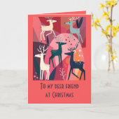 Christmas Caribou Pink Kitsch Retro Modern Design Kaart (Gele Bloem)