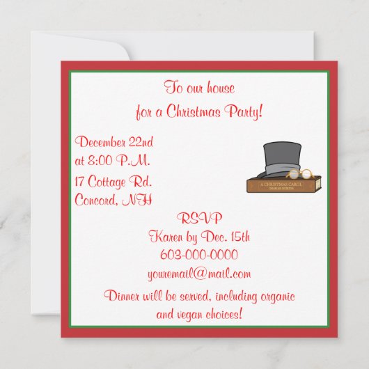 Christmas Carol en Engelse Top Hat en Spectacles Kaart (Achterkant)