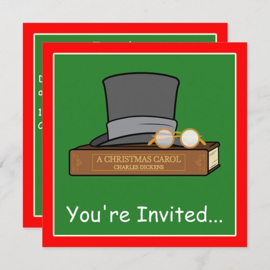 Christmas Carol en Engelse Top Hat en Spectacles Kaart (Voorkant / Achterkant)