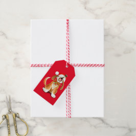 Christmas carol zingende hond cadeau label cadeaulabel