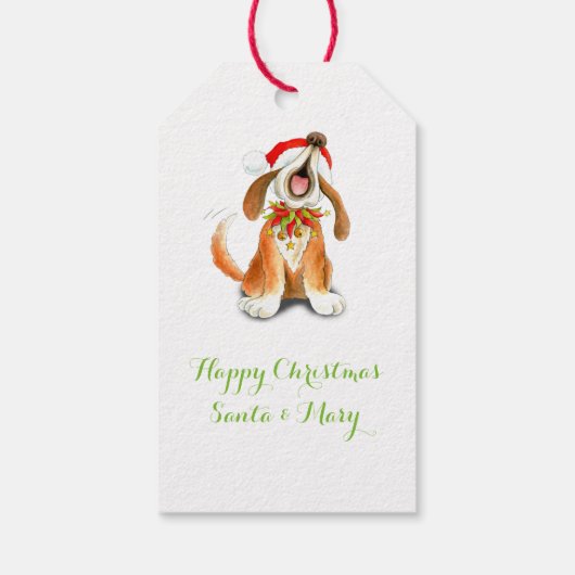 Christmas carol zingende hond groen cadeau label cadeaulabel (Achterkant)