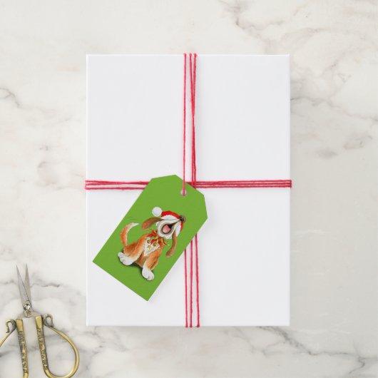 Christmas carol zingende hond groen cadeau label cadeaulabel (Met Touw)